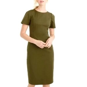 J. Crew Olive Green Cotton Blend Short Sleeve Sheath Midi Dress Plus Size 14